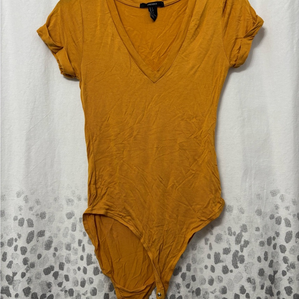 Forever 21 Yellow Cap Sleeve Bodysuit with Tie Front